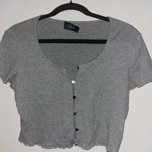 Cider Gray Button-Up Crop Top